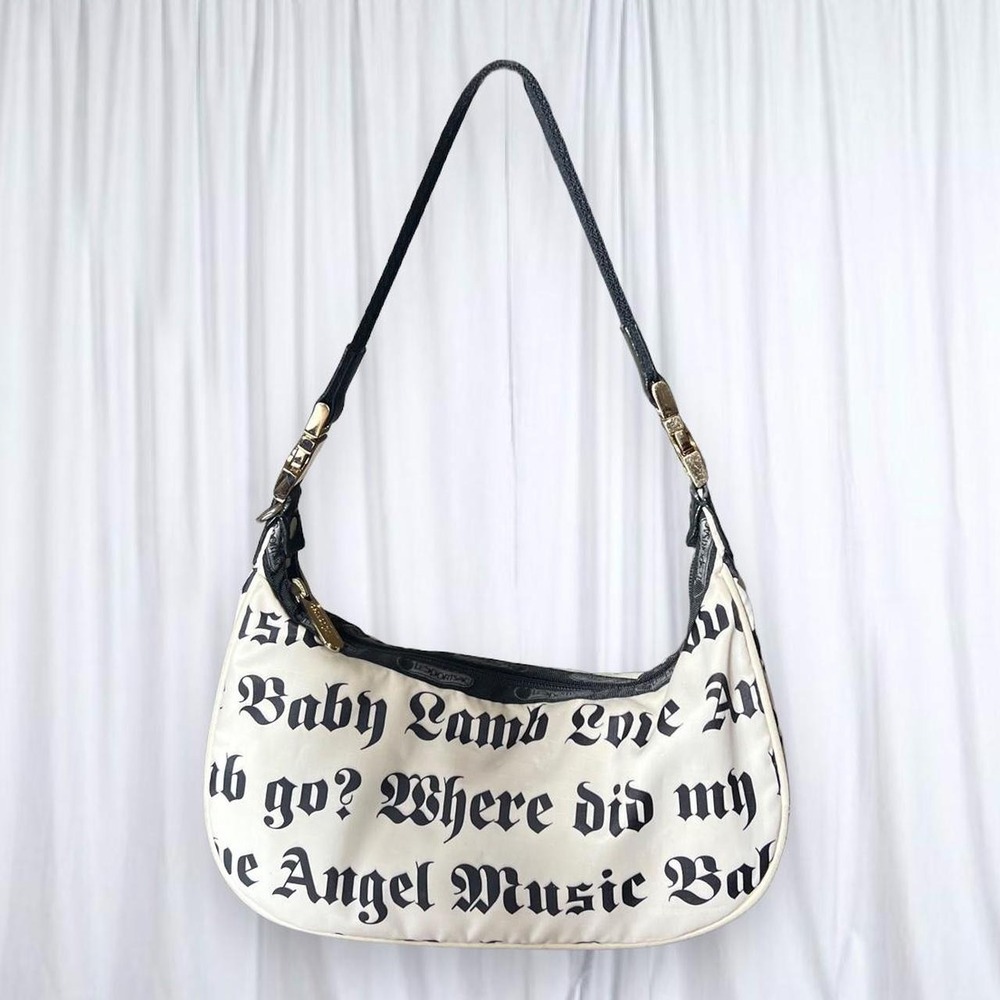 L.A.M.B. x LeSportsac White Script Print Shoulder Bag Red Lining Y2K 2000s